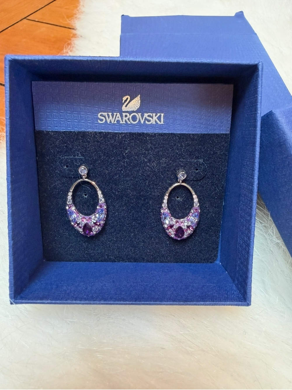 Swarovski Purple and Lilac Crystal Oval Drop Earrings